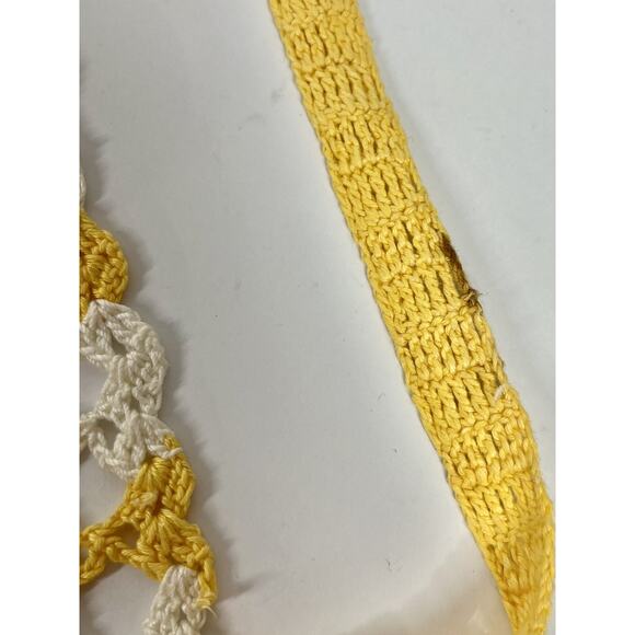 Vintage Crochet Half Apron Yellow Ivory Chevron Stripe Tie Back Halter Top - Picture 4 of 4